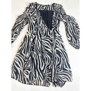 Zara Basic Womens Zebra Print V-Neck Wrap Dress Black White Small 4172/059/710